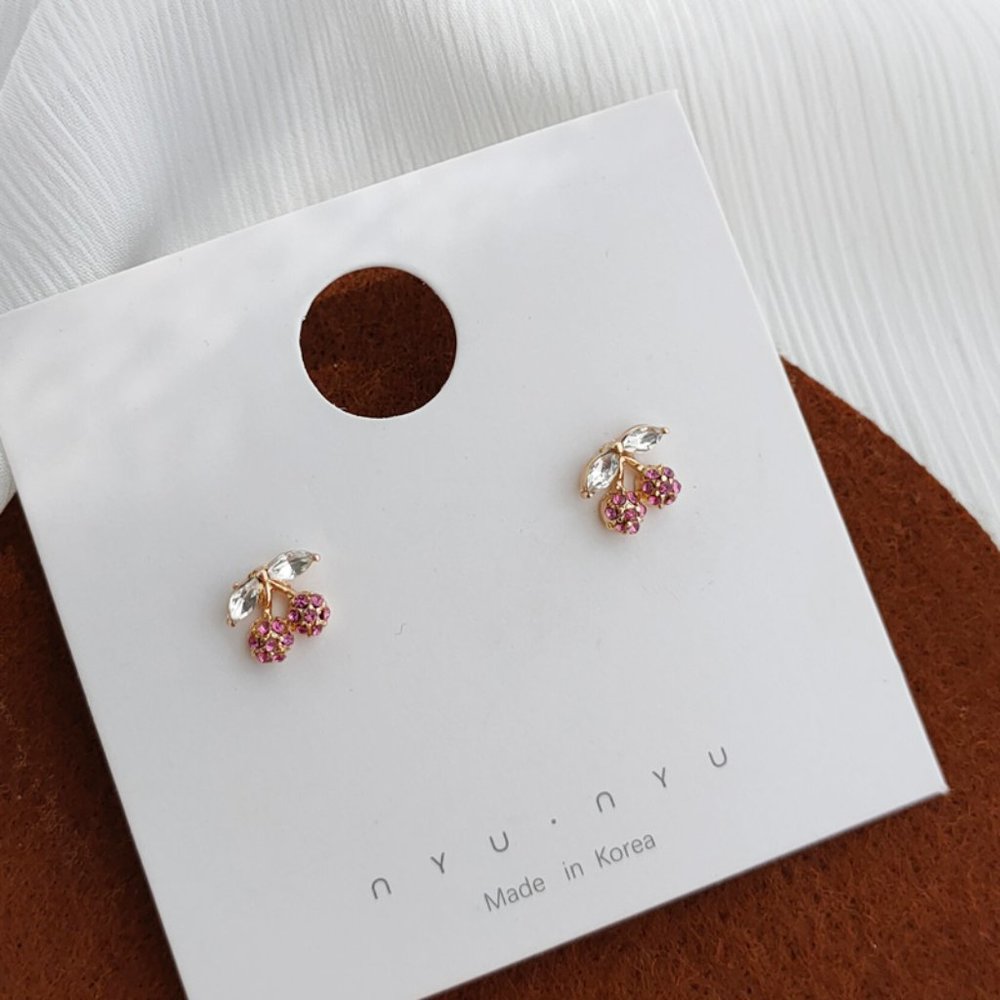 💙💕💕Last one Cherry Rhinestone Stud Earrings - Picture 3 of 8